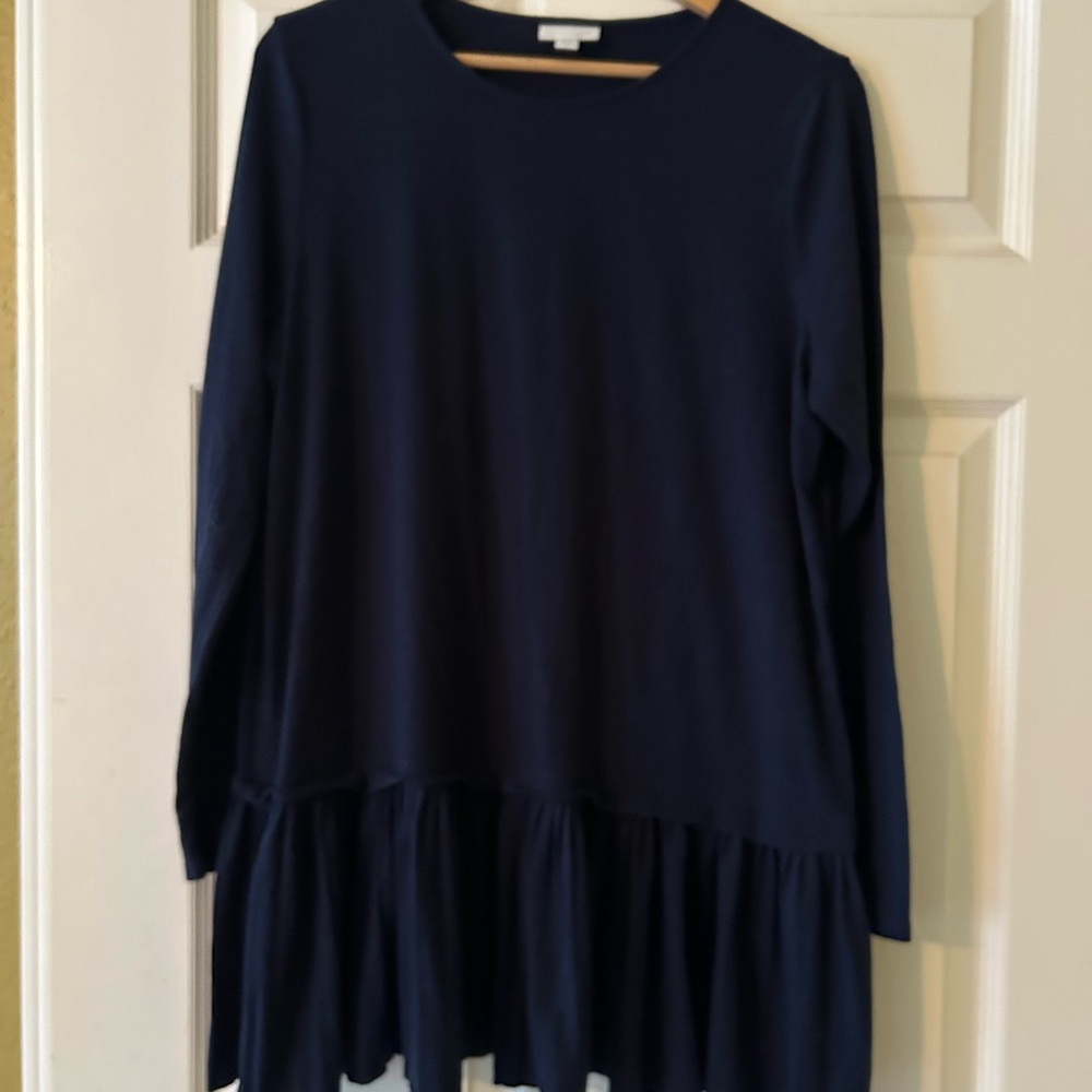 J. Jill Midnight Blue Tunic Top Dropped waist pleats medium
